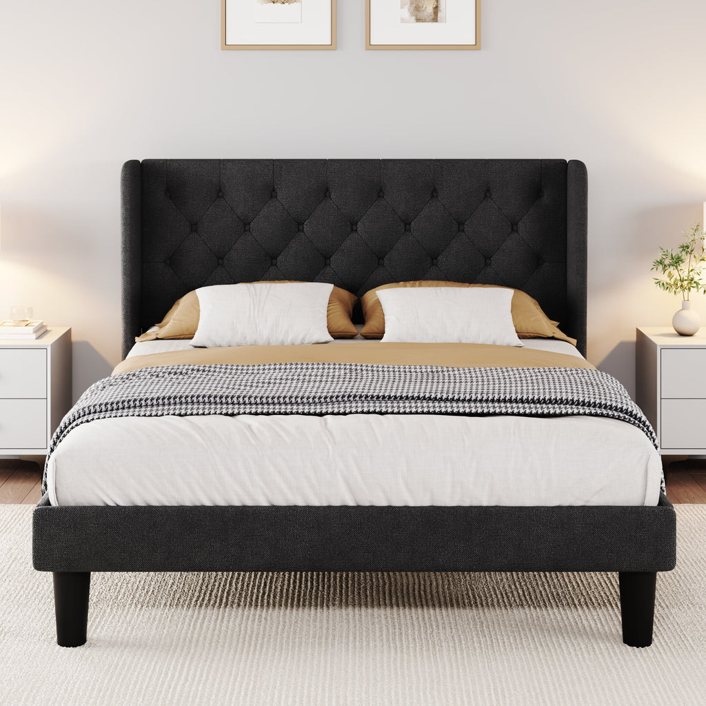 Queen Size Dark Grey Upholstered Platform Bed Frame X4700
