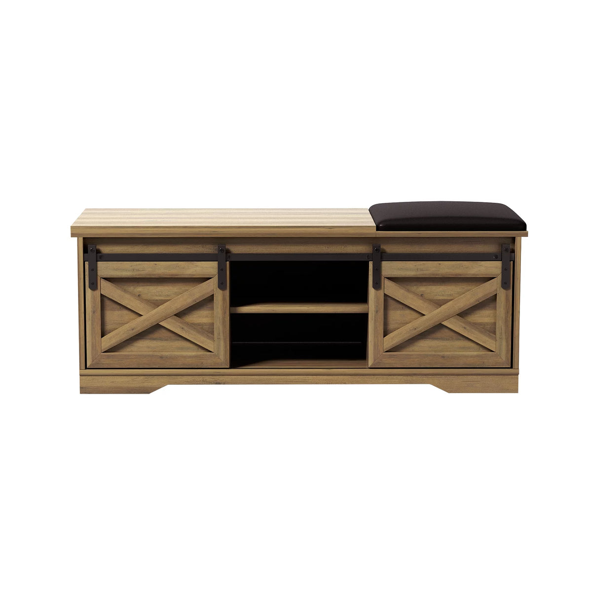 Brown Shoe Storage Bench with Cushion and Doors L82573