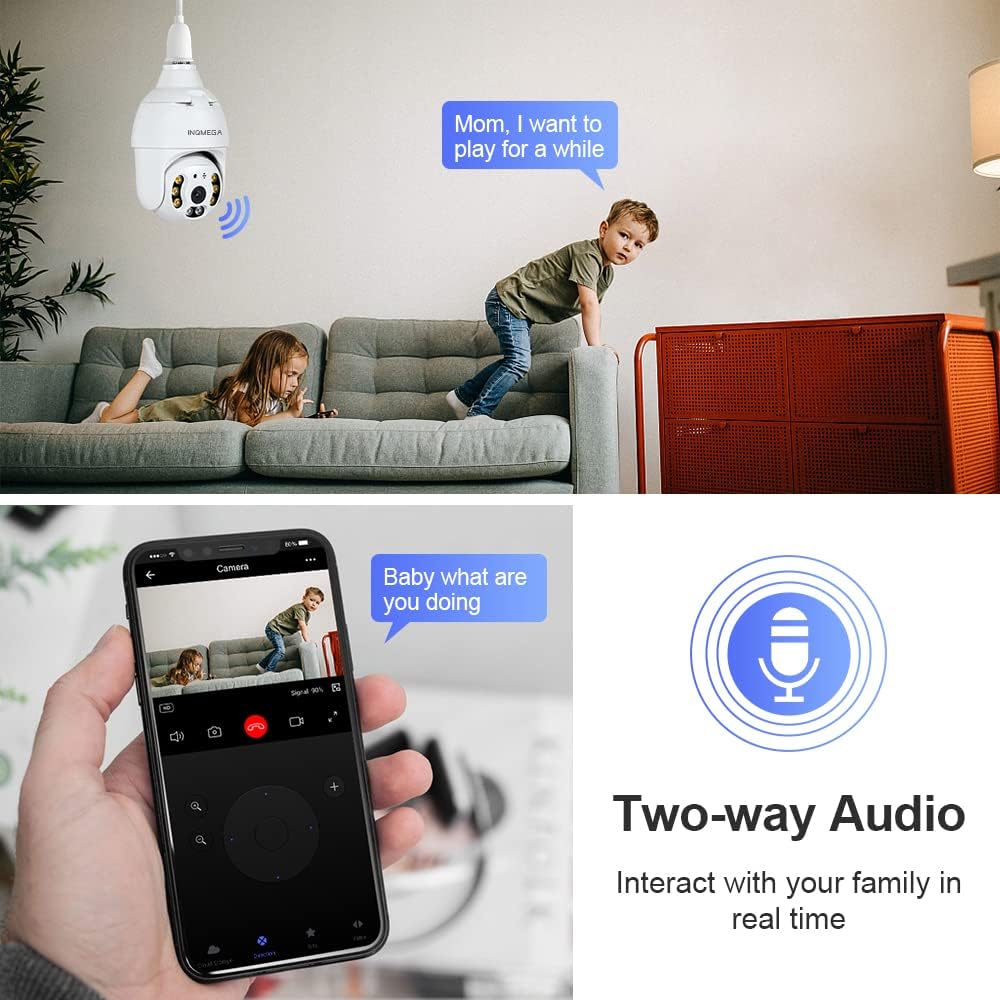 2K 3.0MP Light Bulb Camera with E27 Connector, PTZ Security Camera, Night Vision, WiFi IP Camera Pack of 2 S30556