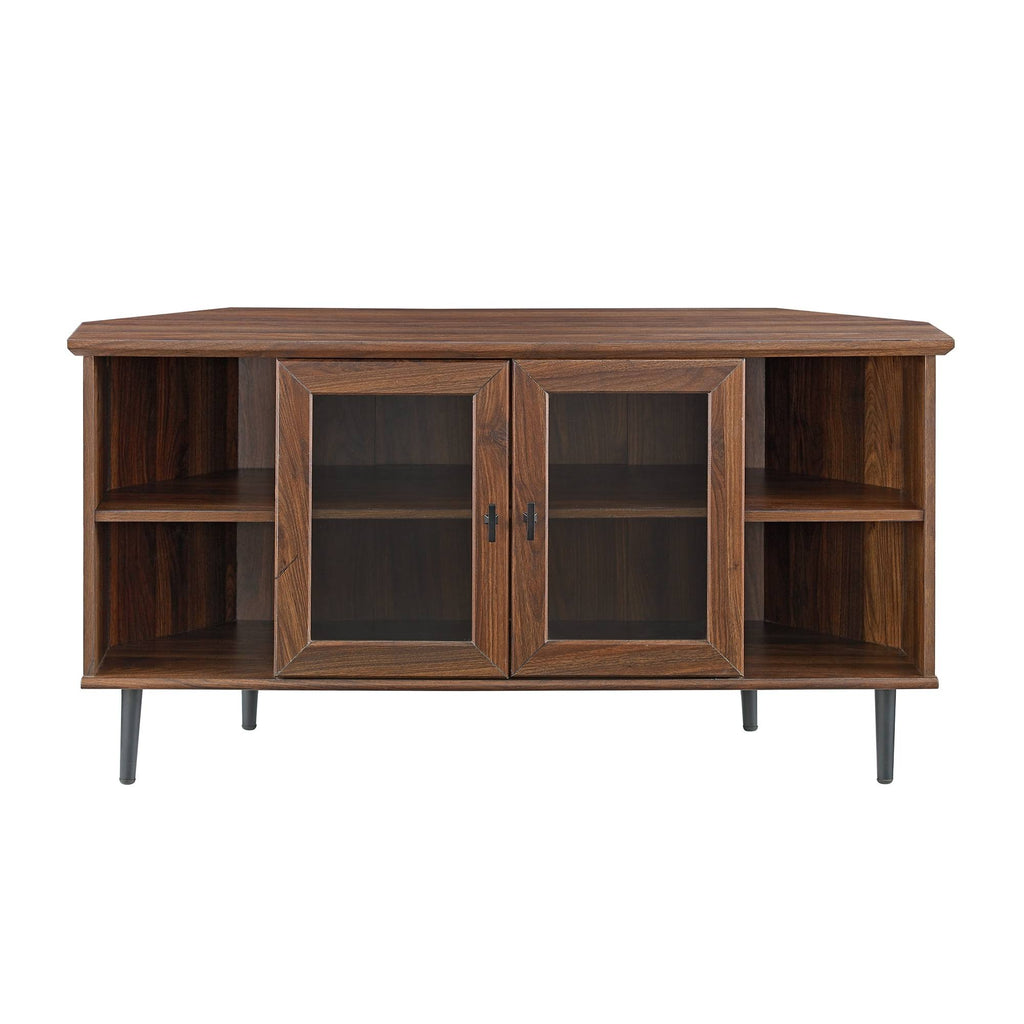 Dark Walnut Glass Door Corner TV Console Q57970