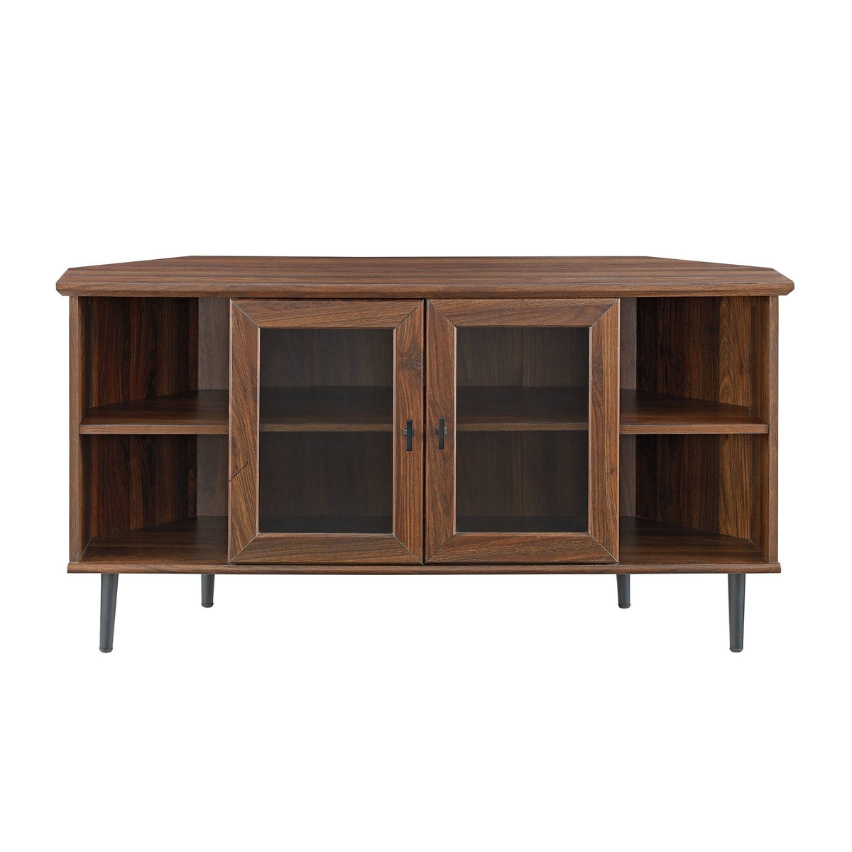 Dark Walnut Glass Door Corner TV Console Q57970