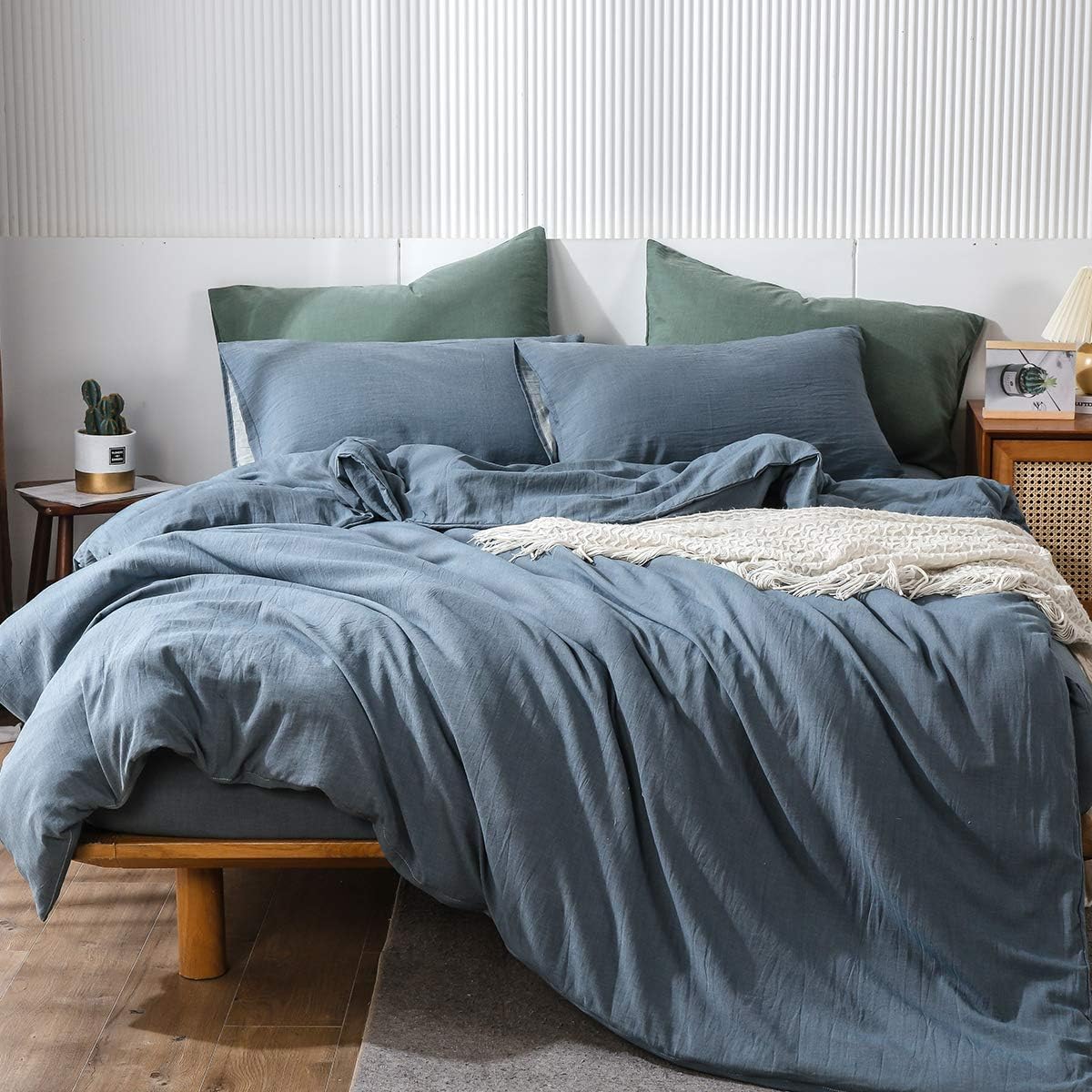 Pre-Washed Cotton Duvet Cover Set Heathered Dark Gray Queen R3825