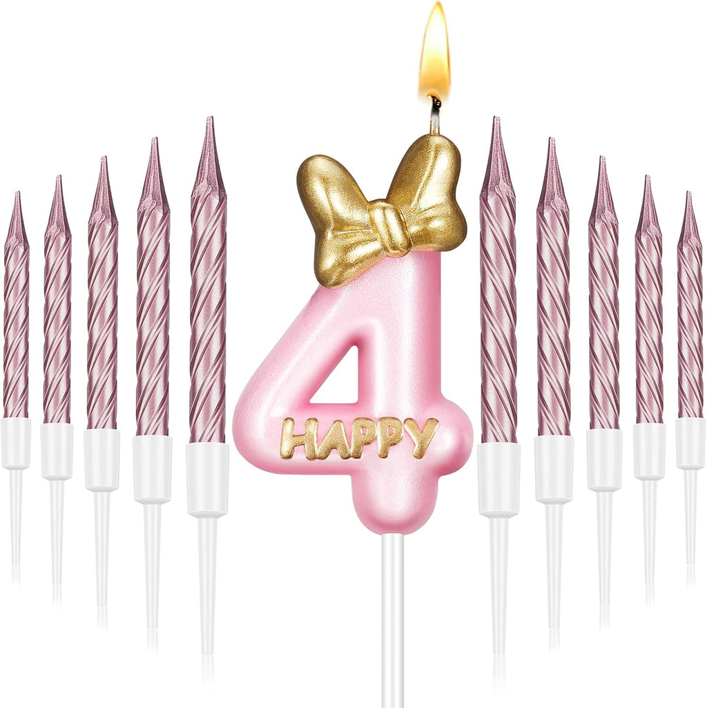 Pink Number 3 Birthday Candle with 10 Pieces Rose Gold Candles H906