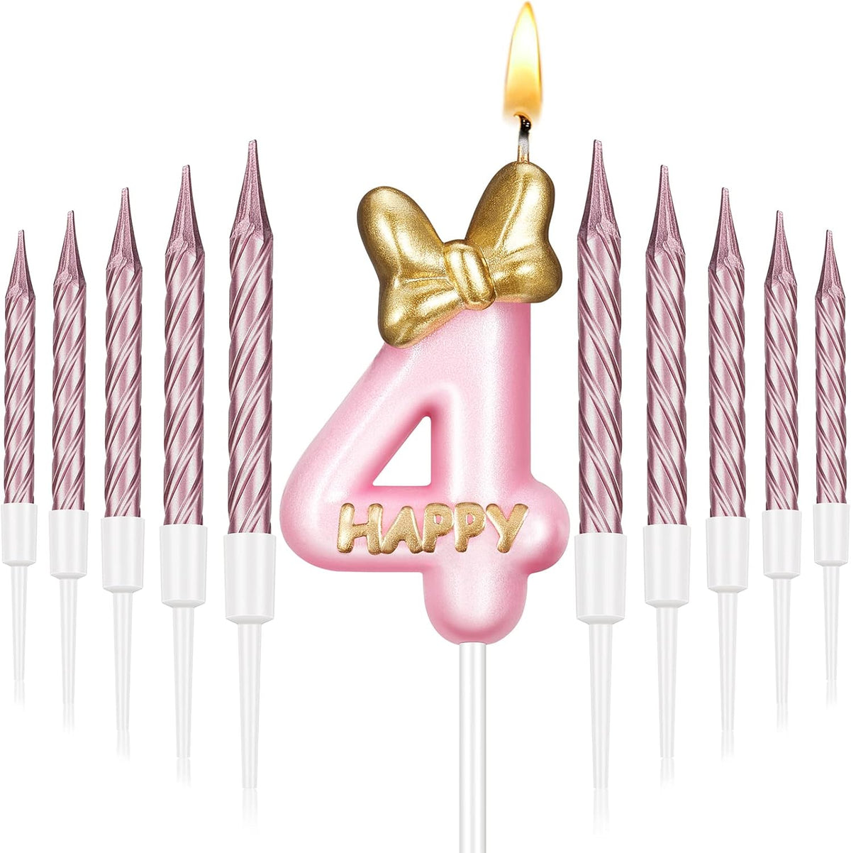Pink Number 3 Birthday Candle with 10 Pieces Rose Gold Candles H906