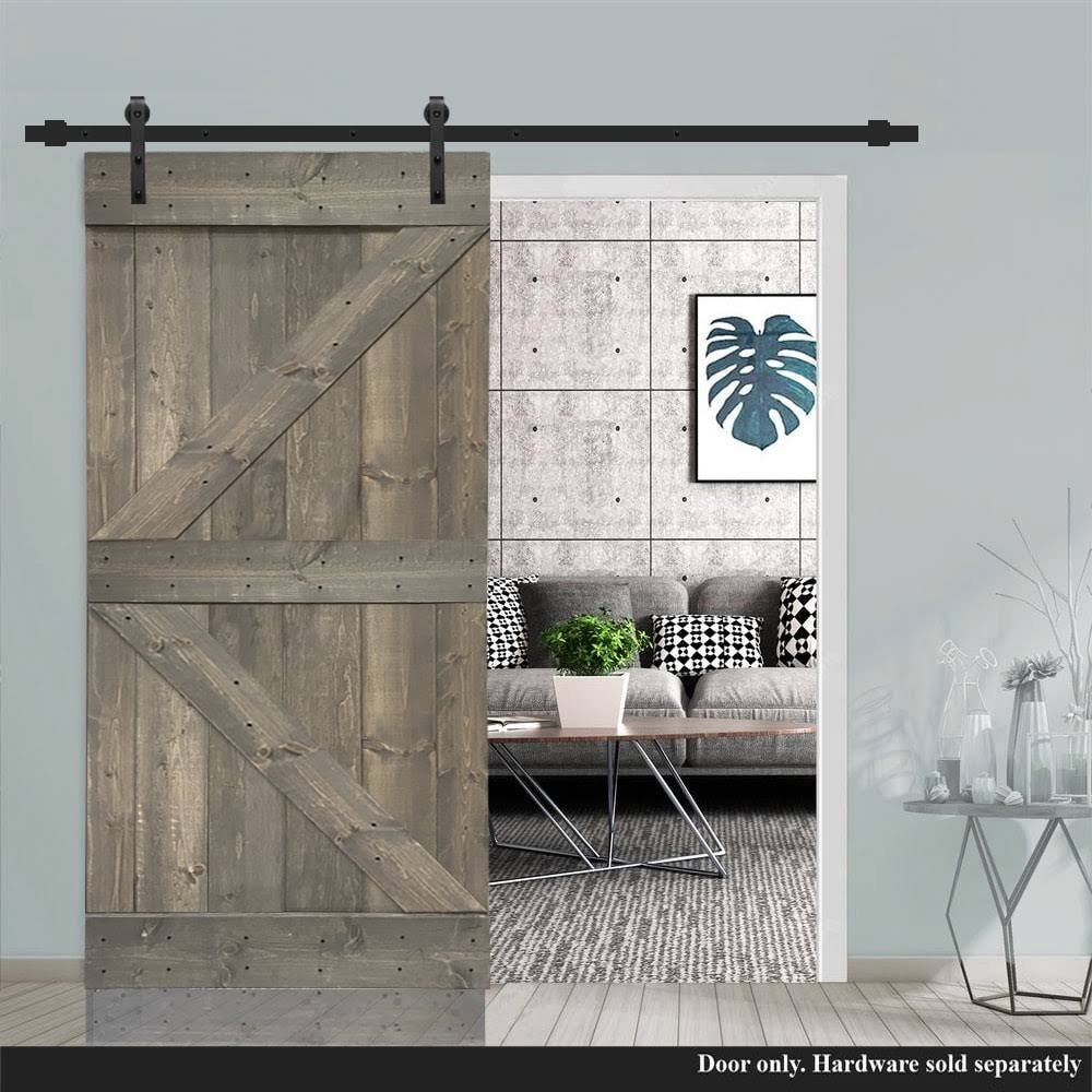 Carbon Gray Solid Pine Wood Interior Sliding Barn Door X93621