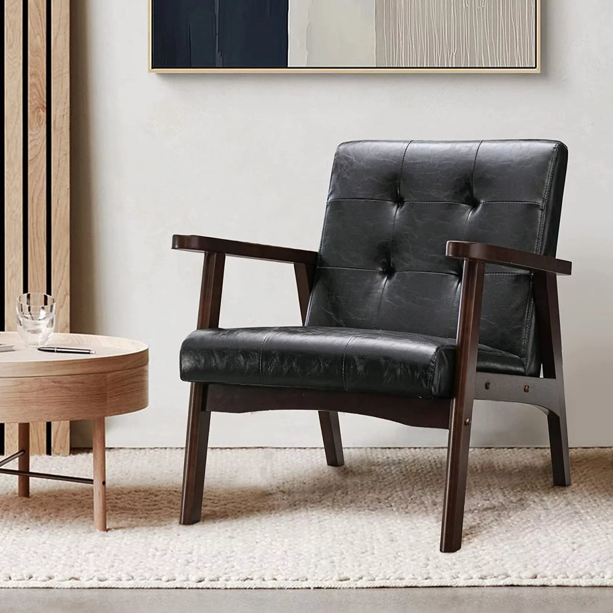Black Leather Upholstered Accent Chair L360565