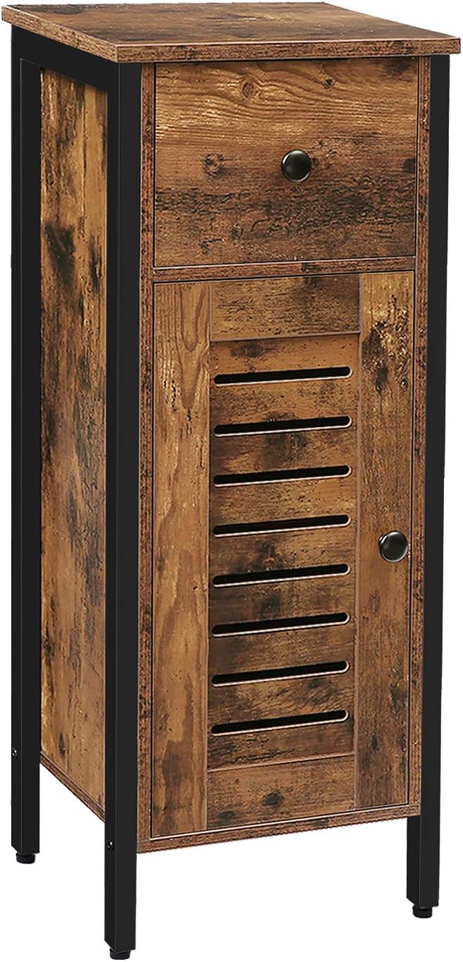 Rustic Brown Storage Cabinet with Drawer and Height-Adjustable Shelves K819229