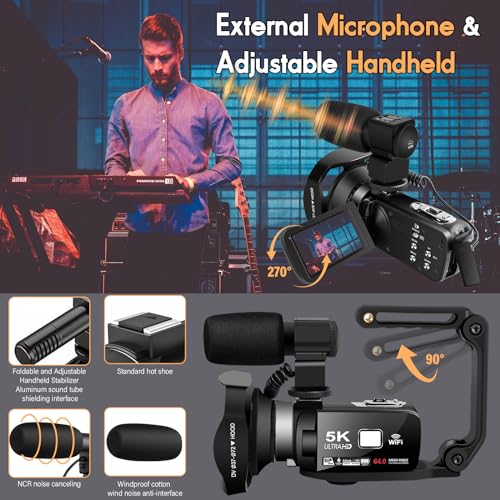 5K Video Camera 64MP Camcorder 18X Zoom WiFi Digital Camera V84346