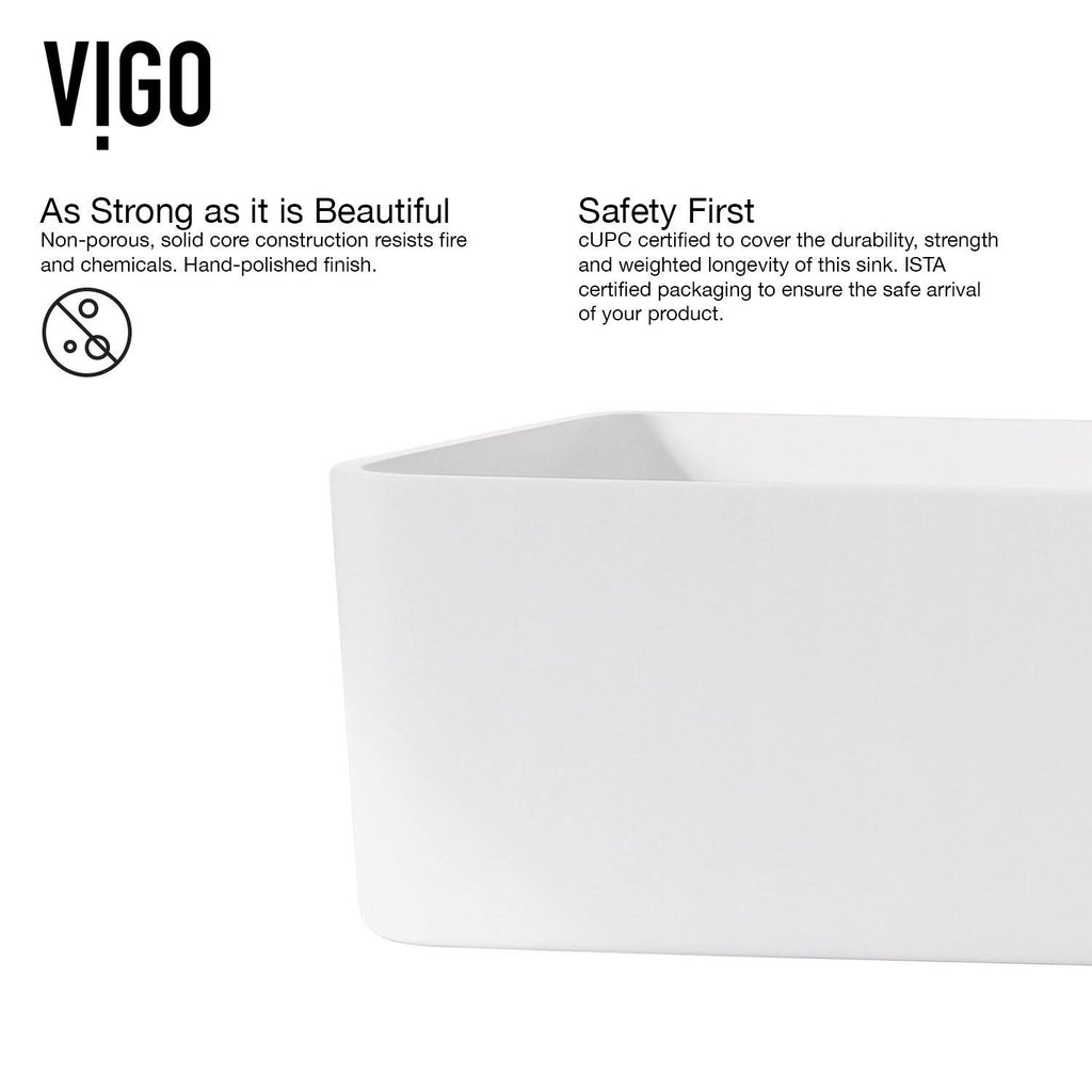 White Rectangular Vessel Bathroom Sink with Chrome Faucet and Pop-Up Drain D8695