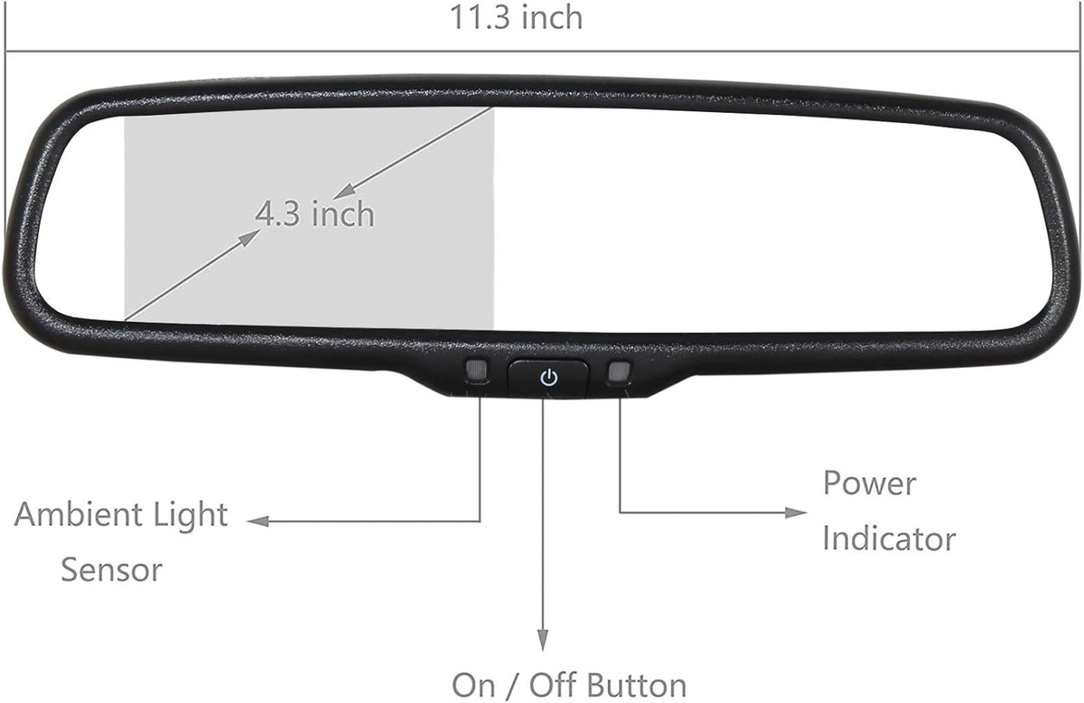 4.3 LCD Screen Auto Dimming Rear View Mirror with Universal Mount Y16223