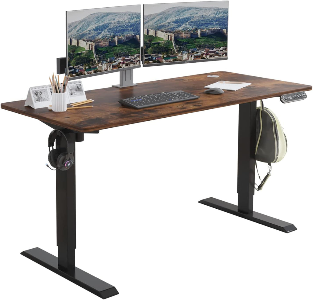 Black Frame Rustic Brown Top Height Adjustable Electric Standing Desk V3126