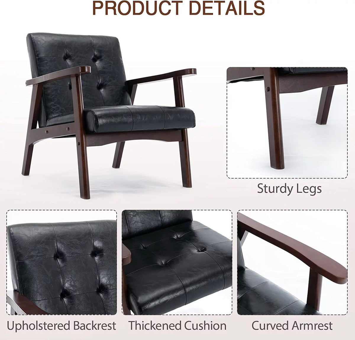 Black Leather Upholstered Accent Chair L360565