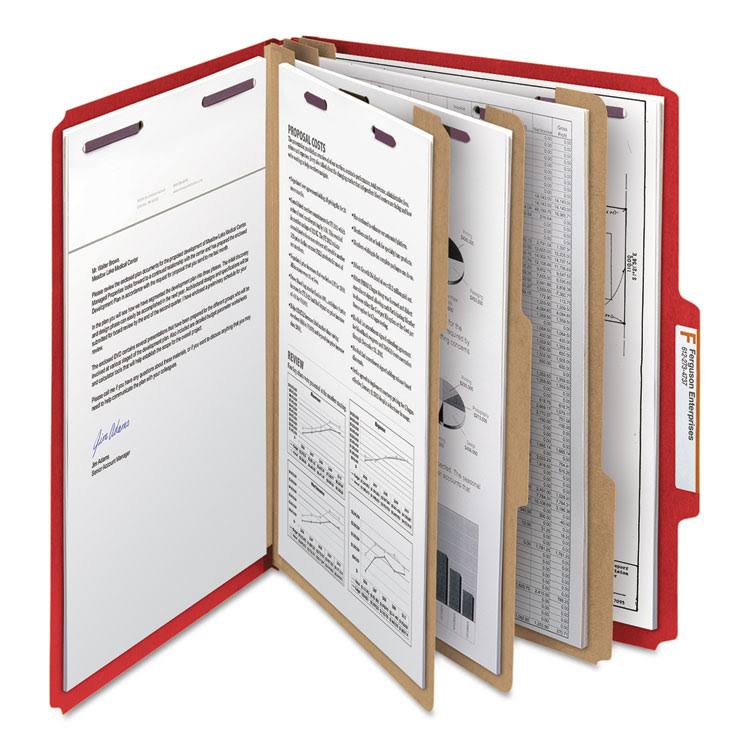 Bright Red Letter Size Classification Folders with Fasteners, 10/Box X8967
