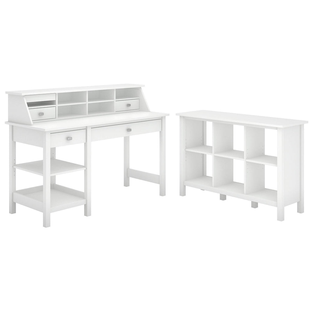 Pure White Computer Desk with Bookcase and Organizer J2032