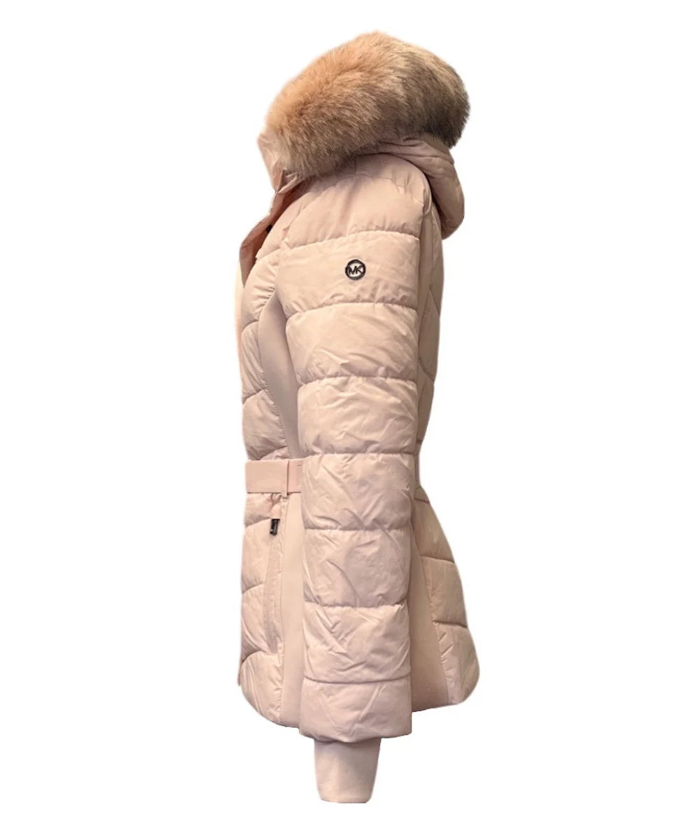 Blush Faux Fur Hooded Puffer Coat H490255