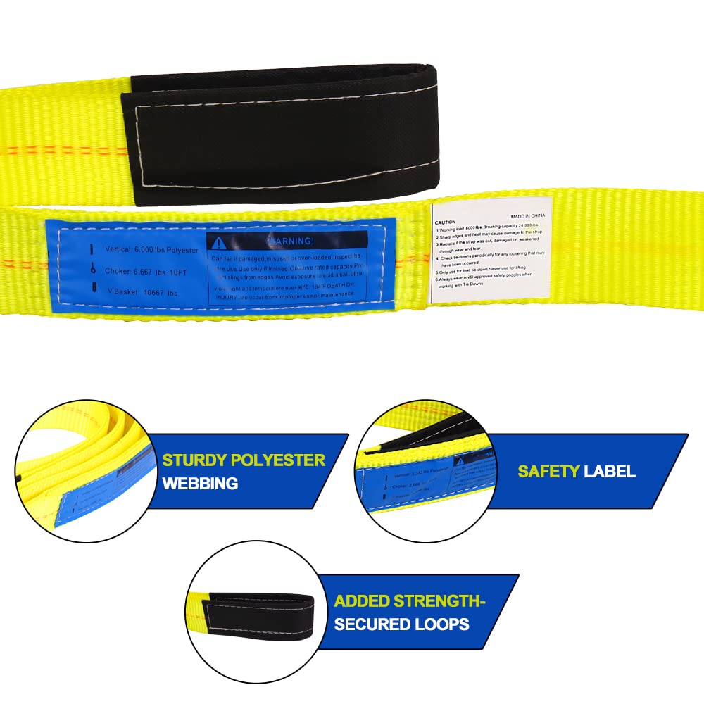 10'x2 Nylon Tow Strap 2 Pack 15,000lbs Heavy Duty Lifting Sling E772