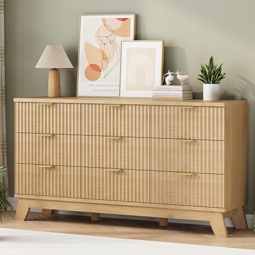 9 Drawer Fluted Wood Dresser Y334