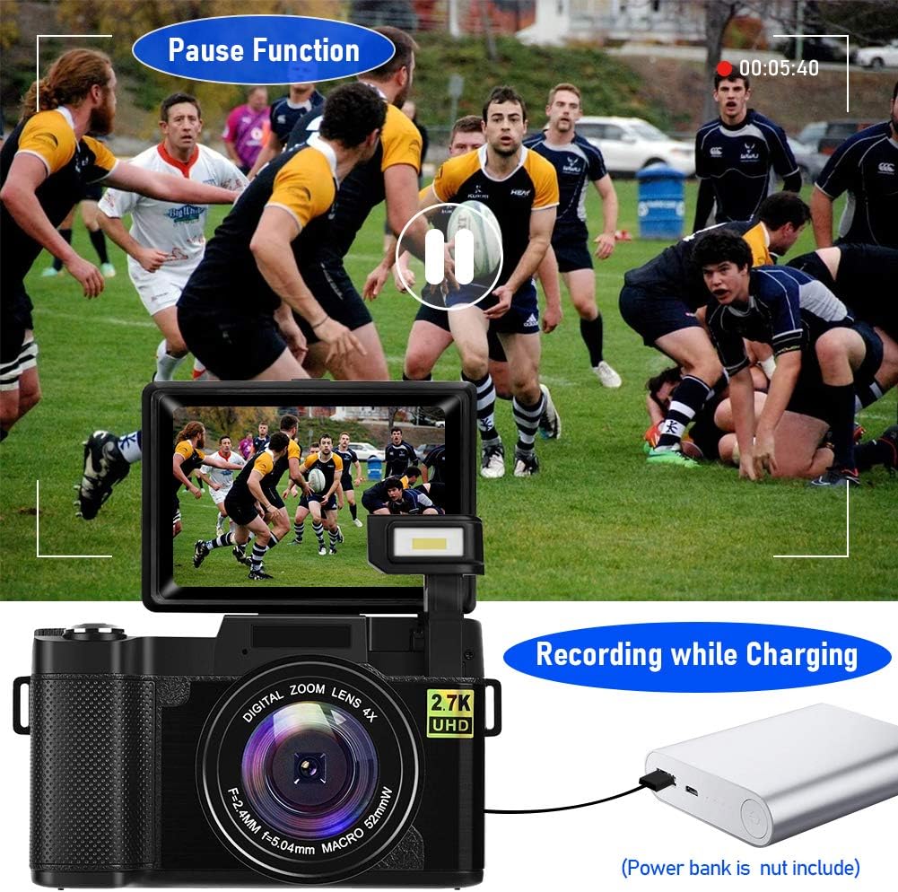 2.7K Vlogging Camera with Flip Screen and 32GB Memory Card A173