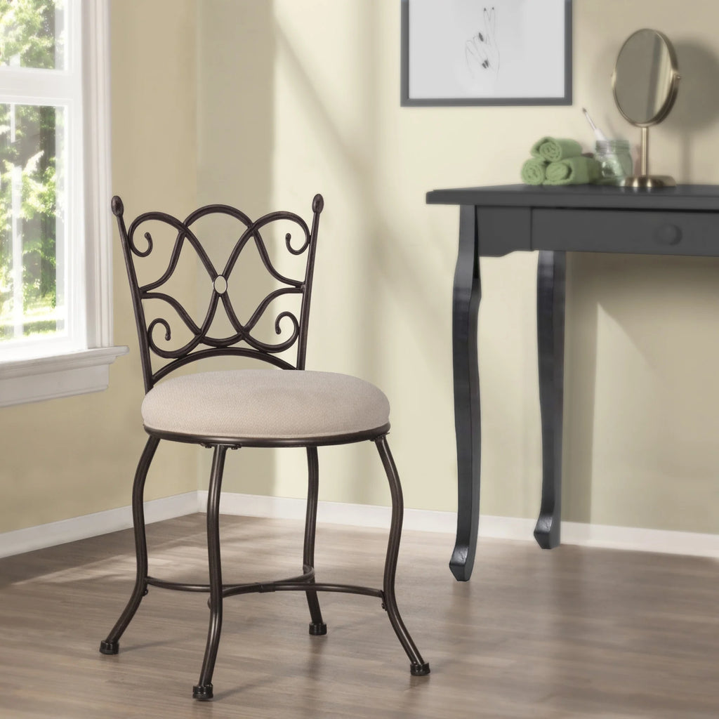 Rubbed Gray Metal Vanity Stool D57155