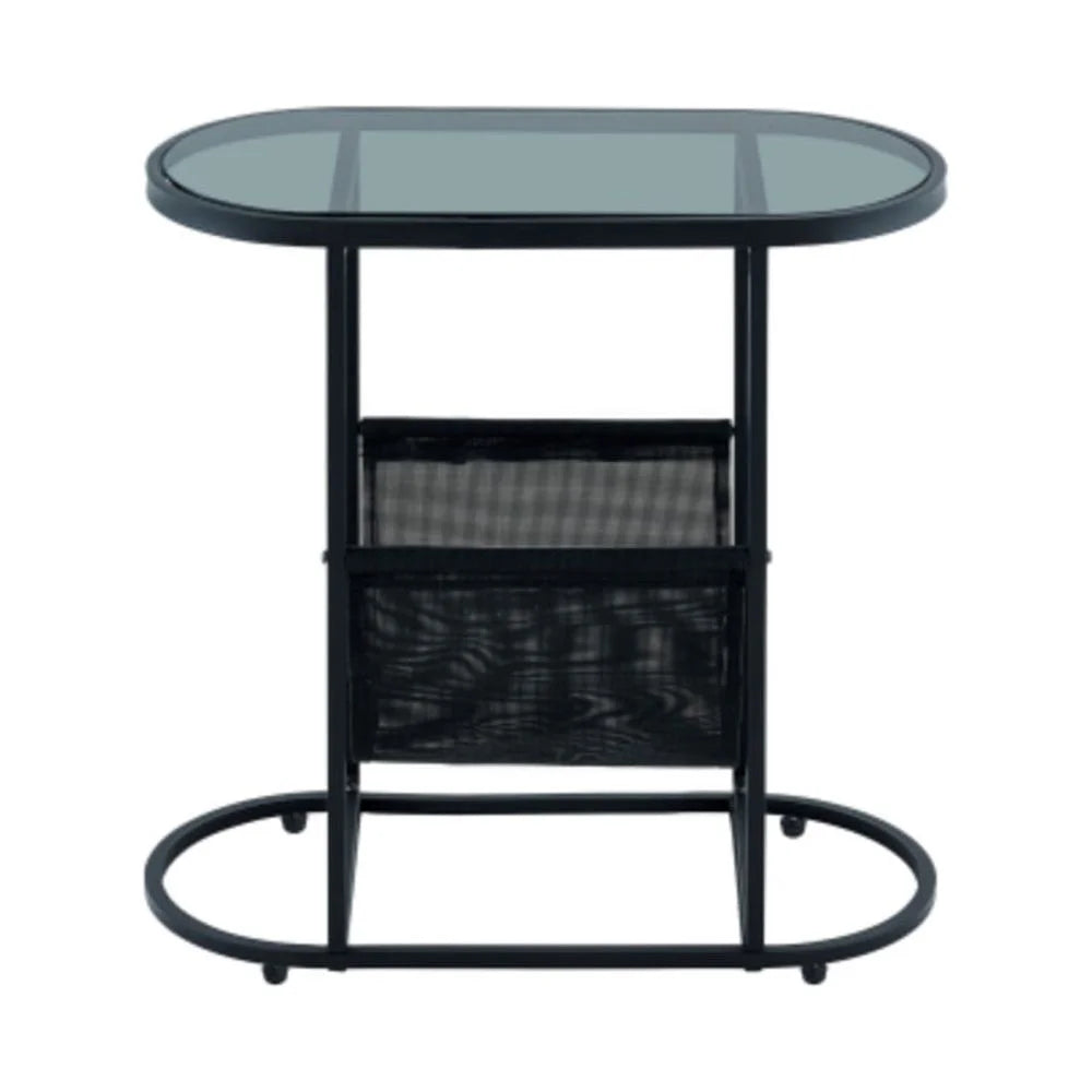 Oval Glass Side Tables with Storage L3462