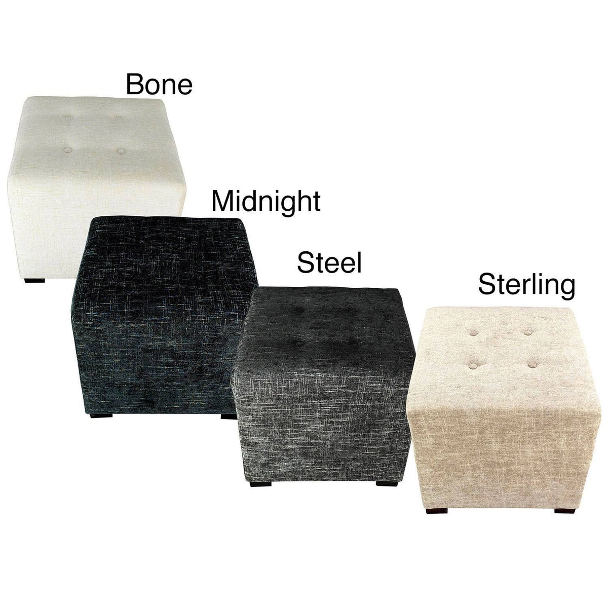 Black 4-Button Tufted Square Ottoman H33178