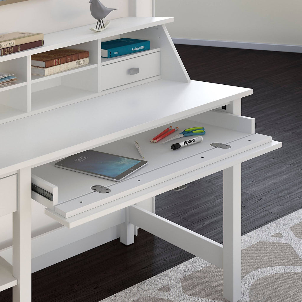 Pure White Computer Desk with Bookcase and Organizer J2032