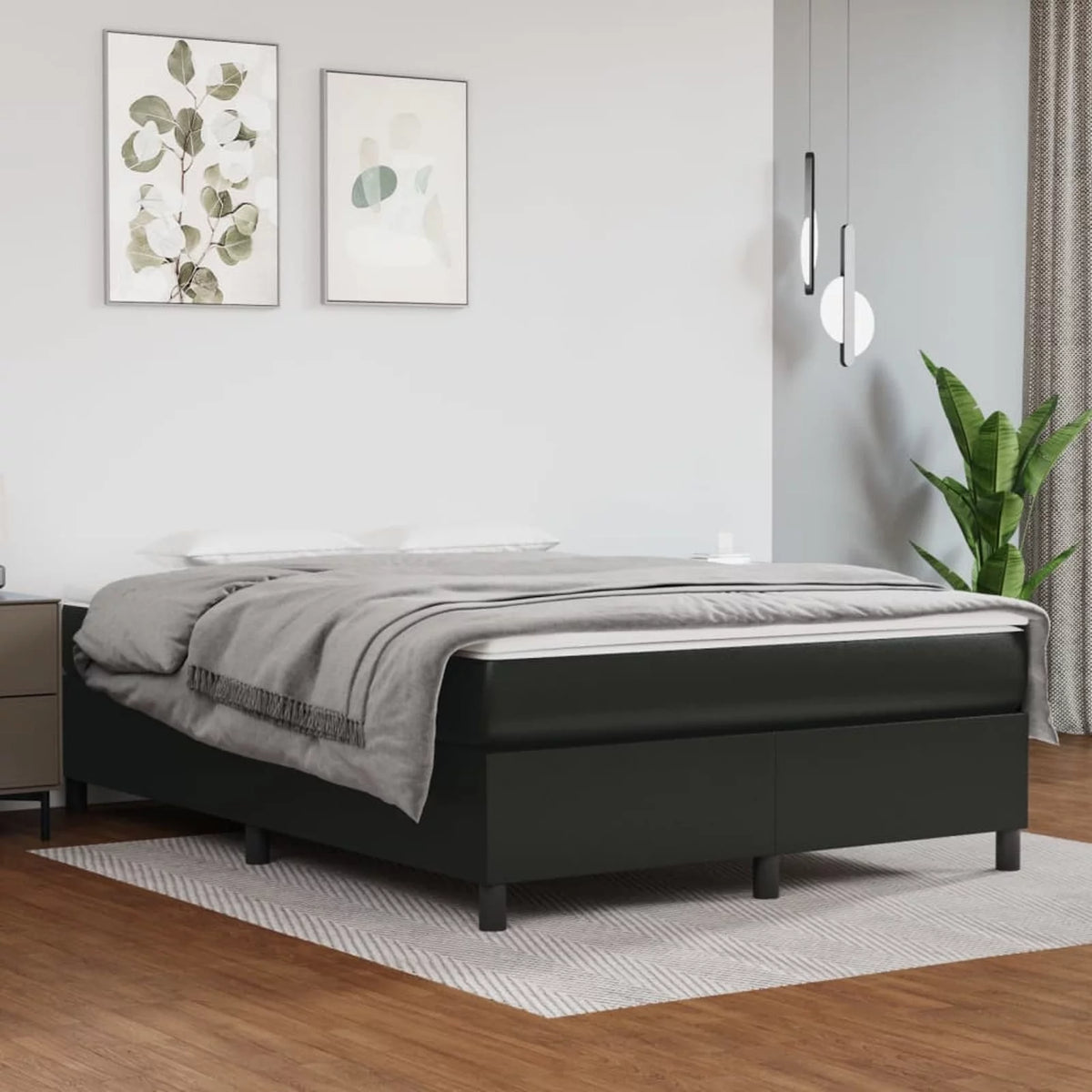 Black Faux Leather Bed Frame with Mattress and Topper J62609