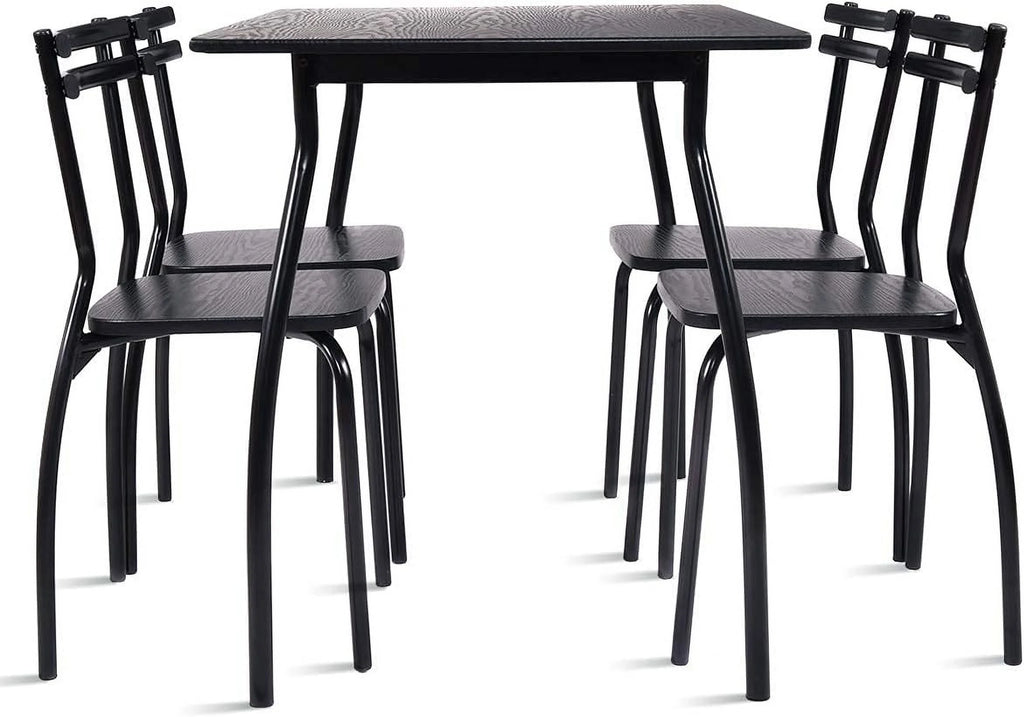 Modern Metal and Wood Rectangular Dining Table Set with 4 Chairs H6042