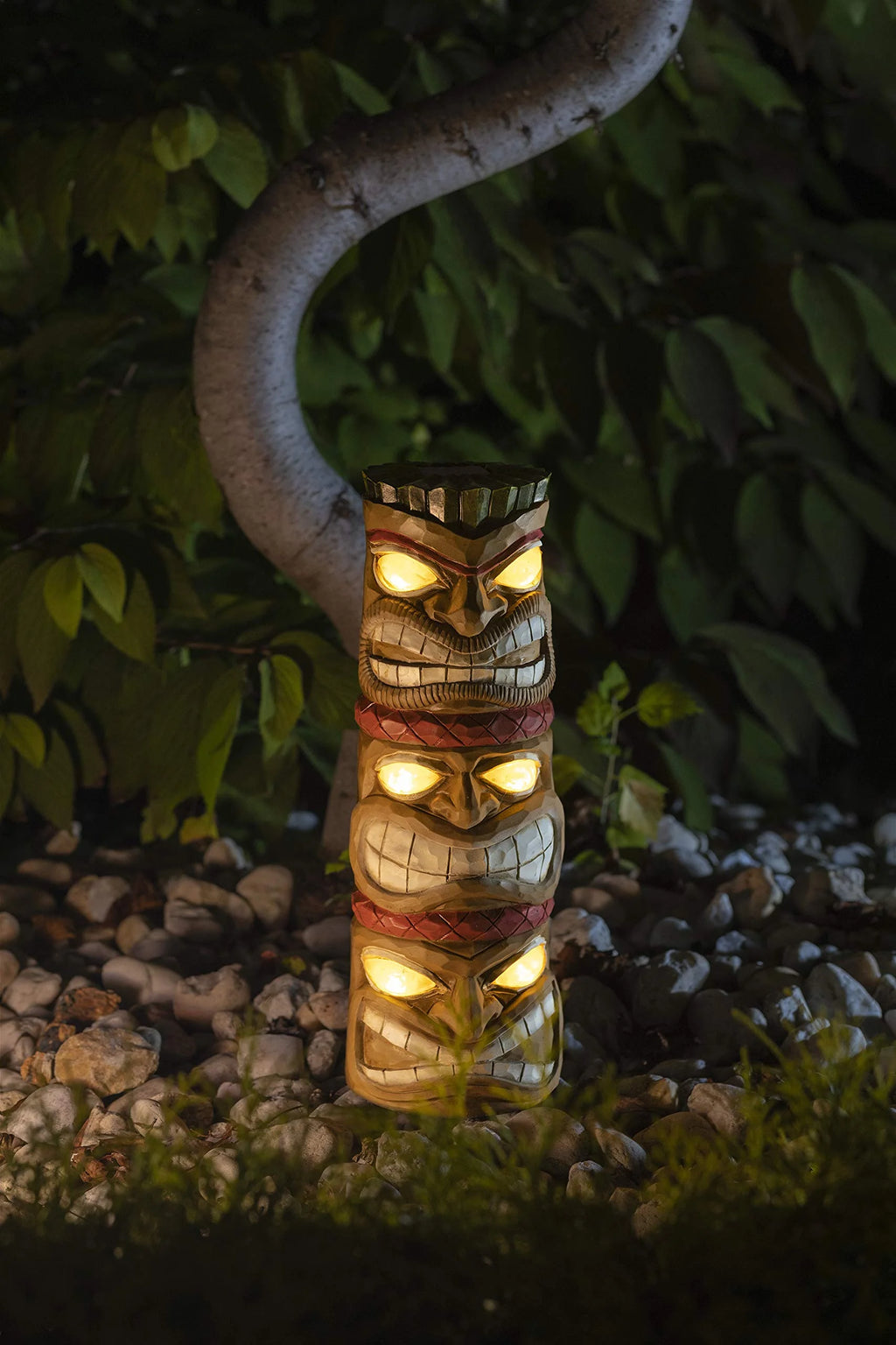 Triple Tiki Totem Solar Powered LED Outdoor Decor Garden S439516