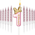 Pink Number 3 Birthday Candle with 10 Pieces Rose Gold Candles H906