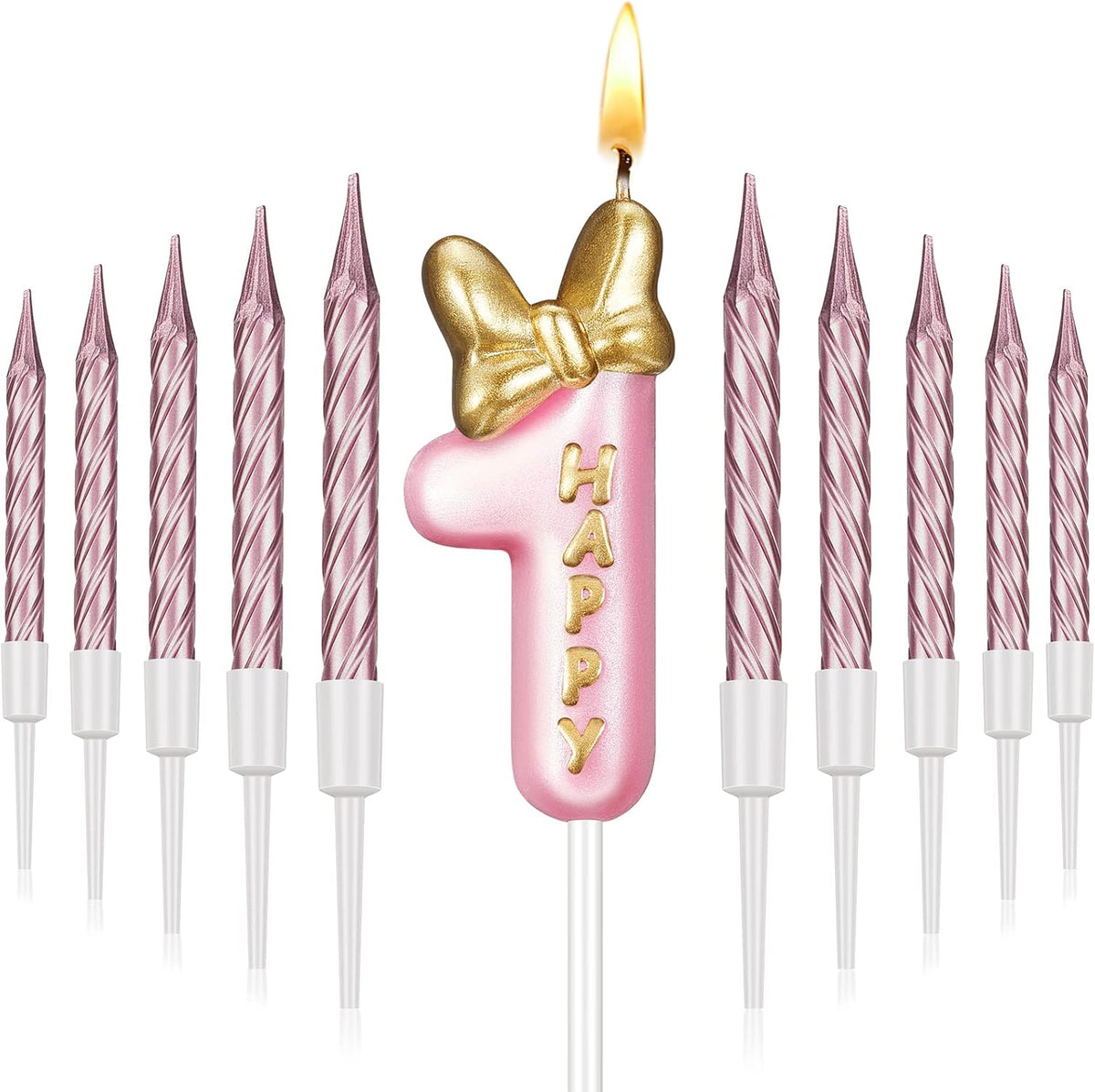 Pink Number 3 Birthday Candle with 10 Pieces Rose Gold Candles H906