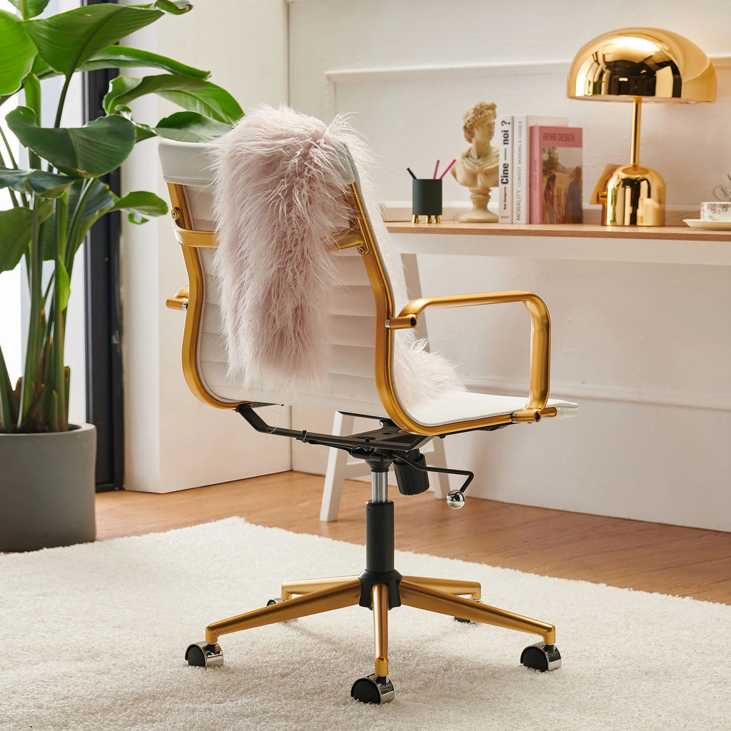 White Leather Adjustable Swivel Office Chair P9608