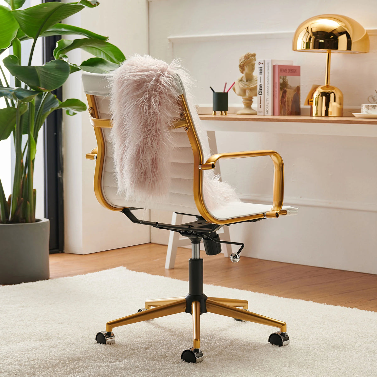 White Leather Adjustable Swivel Office Chair P9608