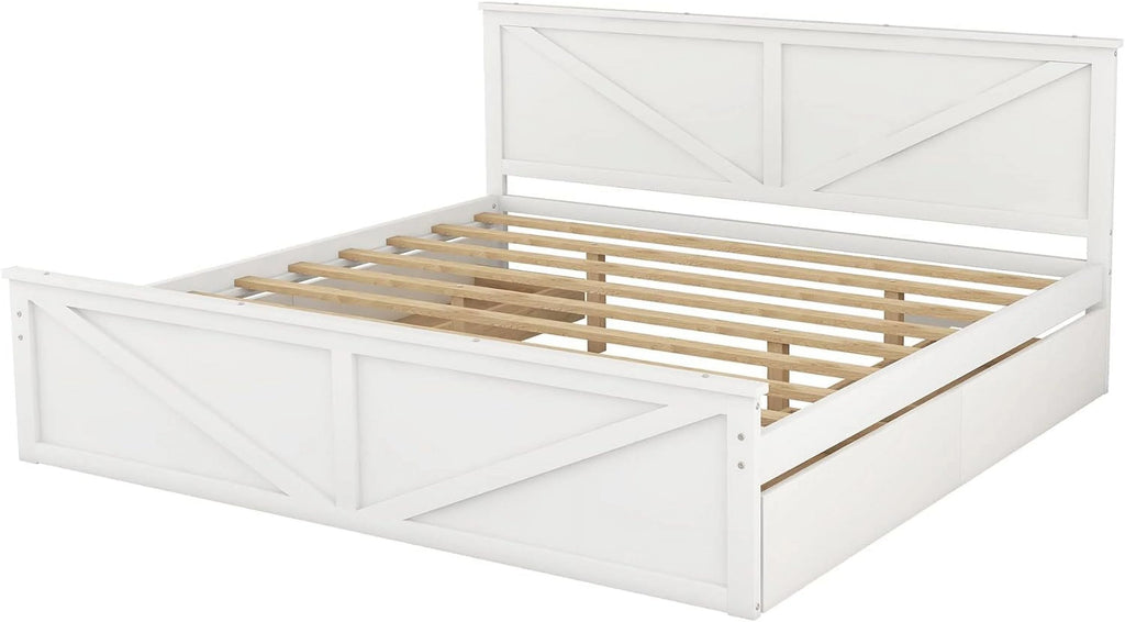 White Storage Bed with Headboard and 4 Drawers Q37084