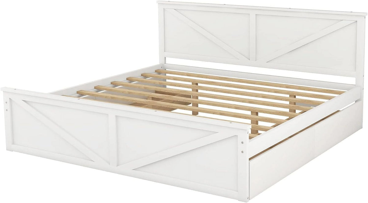 White Storage Bed with Headboard and 4 Drawers Q37084