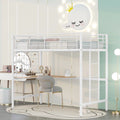 White Twin Metal Loft Bed with Desk, Ladder and Guardrail F17323