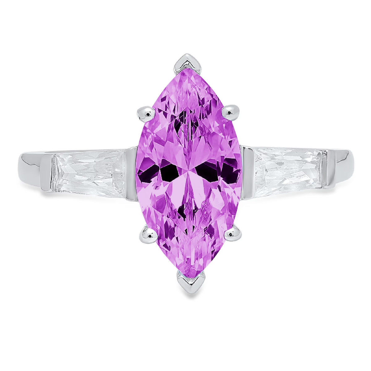 2.0ct Marquise Cut Simulated Alexandrite 18k White Gold 3 Stone Ring D470