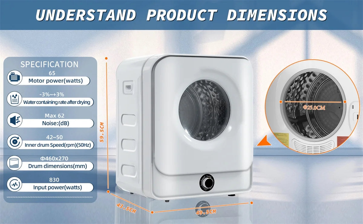 1.95Cu.ft 830W Stainless Steel Clothes Dryer D555