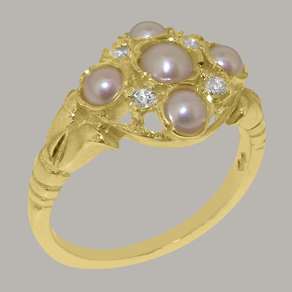 18k Yellow Gold Cultured Pearl Cubic Zirconia Statement Ring O406