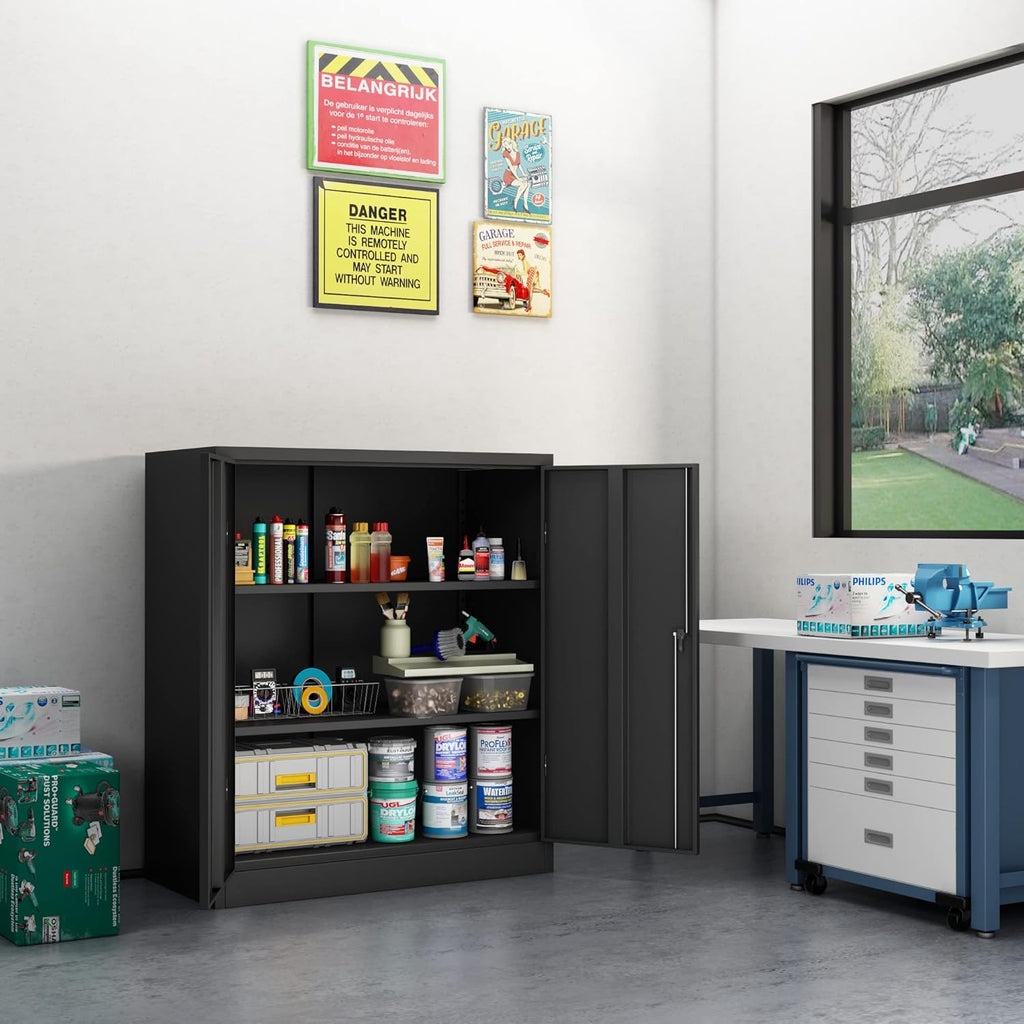 Industrial Metal Storage Cabinet with Doors, Locking Steel Cabinet with 2 Adjustable Shelves M943202