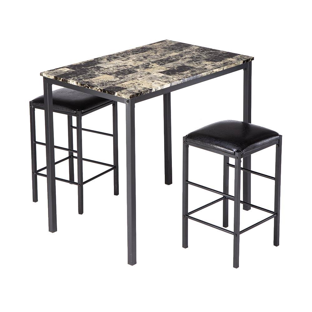 3-Piece Marble Top Black Dining Set W929