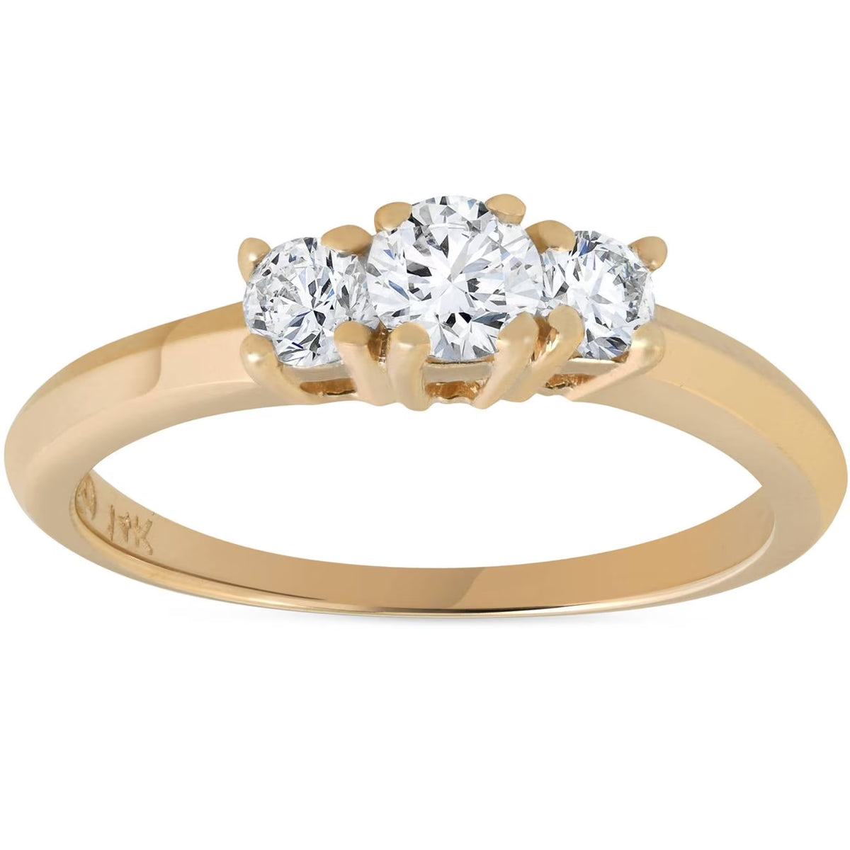 Three Stone Diamond Engagement Ring 14K Yellow Gold Q844