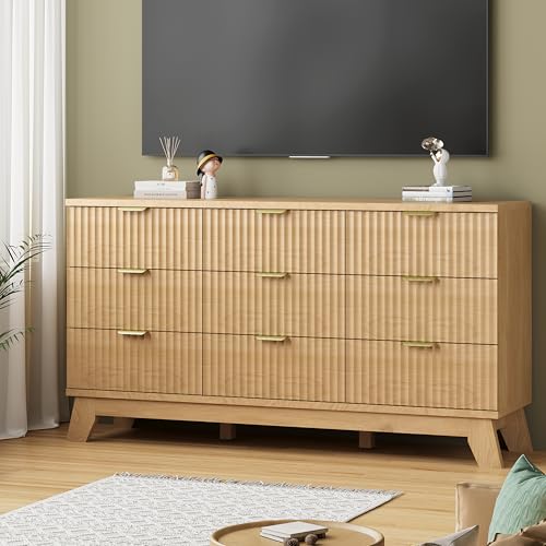 9 Drawer Fluted Wood Dresser Y334