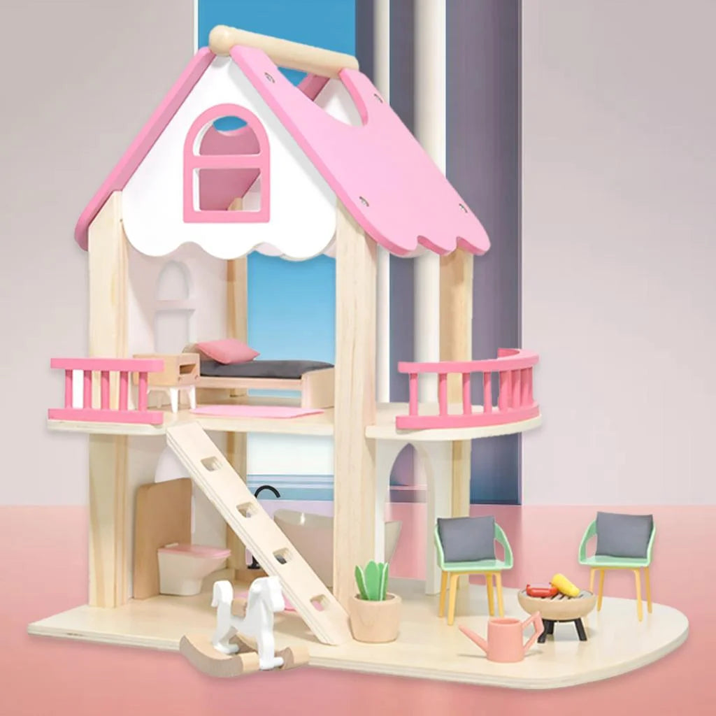 Miniature Castle Doll House with Doll Accessories Bedroom Educational Toys A90408