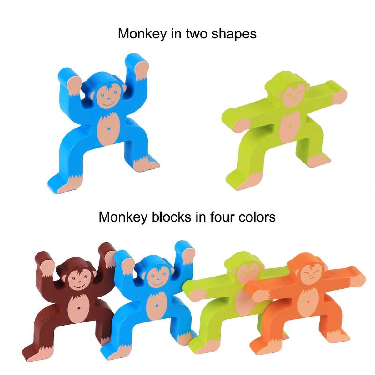 Wooden Stacking Games Monkeys Interlock Toys Set Balancing Blocks Toddler Educational T2558