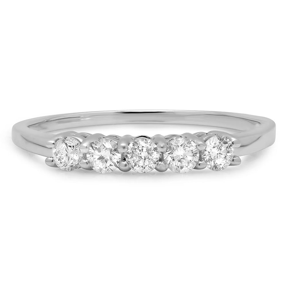 0.50 Carat 14K White Diamond 5 Stone Wedding Band Ring R401989