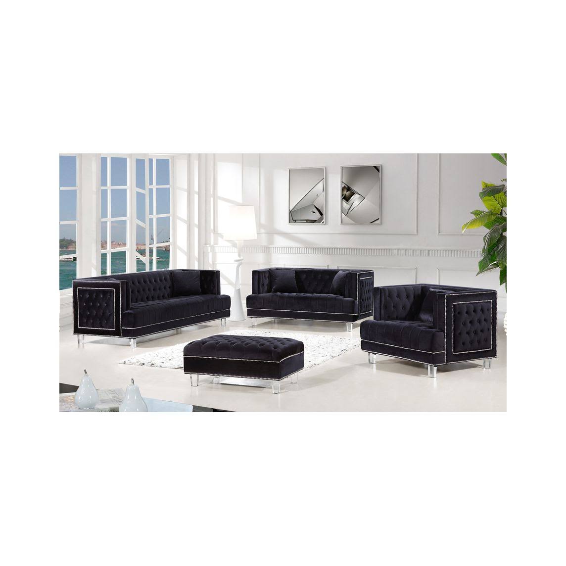 Black Velvet Ottoman L676