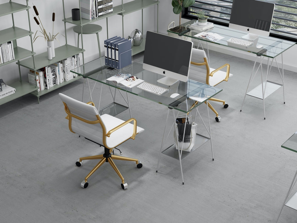 White Leather Adjustable Swivel Office Chair P9608