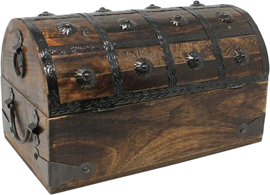 Pirate Treasure Chest with Iron Lock and Skeleton Key Wooden Storage Box A84938