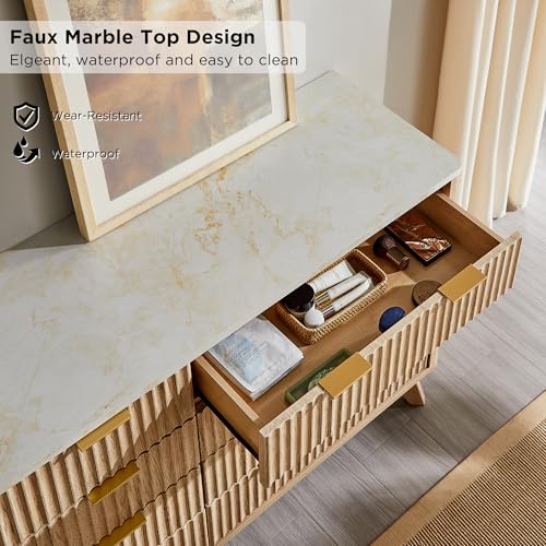 7 Drawer Wood Dresser with Faux Marble Top R194439